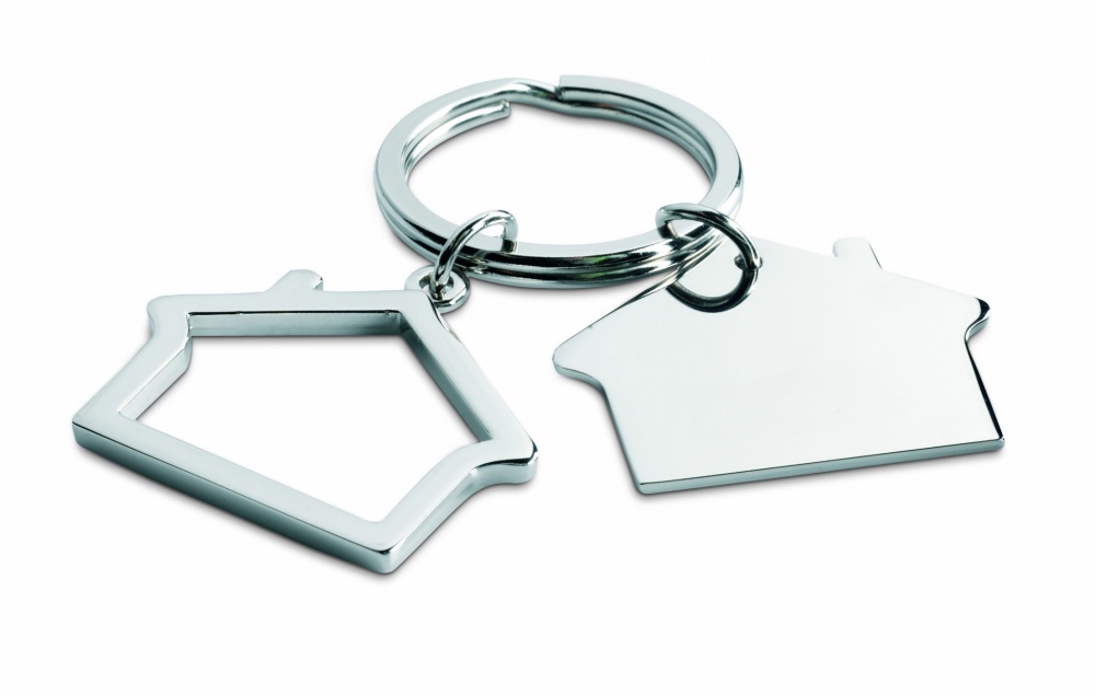 Logo trade advertising products image of: Metal key ring house shape Jyvaskyla