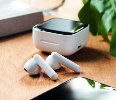 Logotrade promotional item image of: TWS earbuds with solar charger