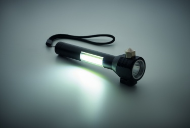 Logo trade promotional giveaway photo of: 3-in-1 aluminum flashlight with an emergency hammer and seatbelt cutter, customizable with printing