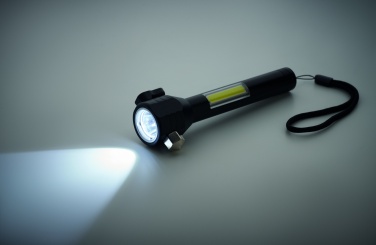 Logotrade corporate gift image of: 3-in-1 aluminum flashlight with an emergency hammer and seatbelt cutter, customizable with printing