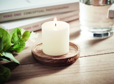 Logo trade business gifts image of: Candle on round wooden base