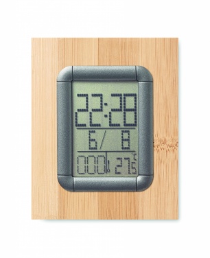 Logotrade corporate gift image of: Bamboo pen holder and LCD clock