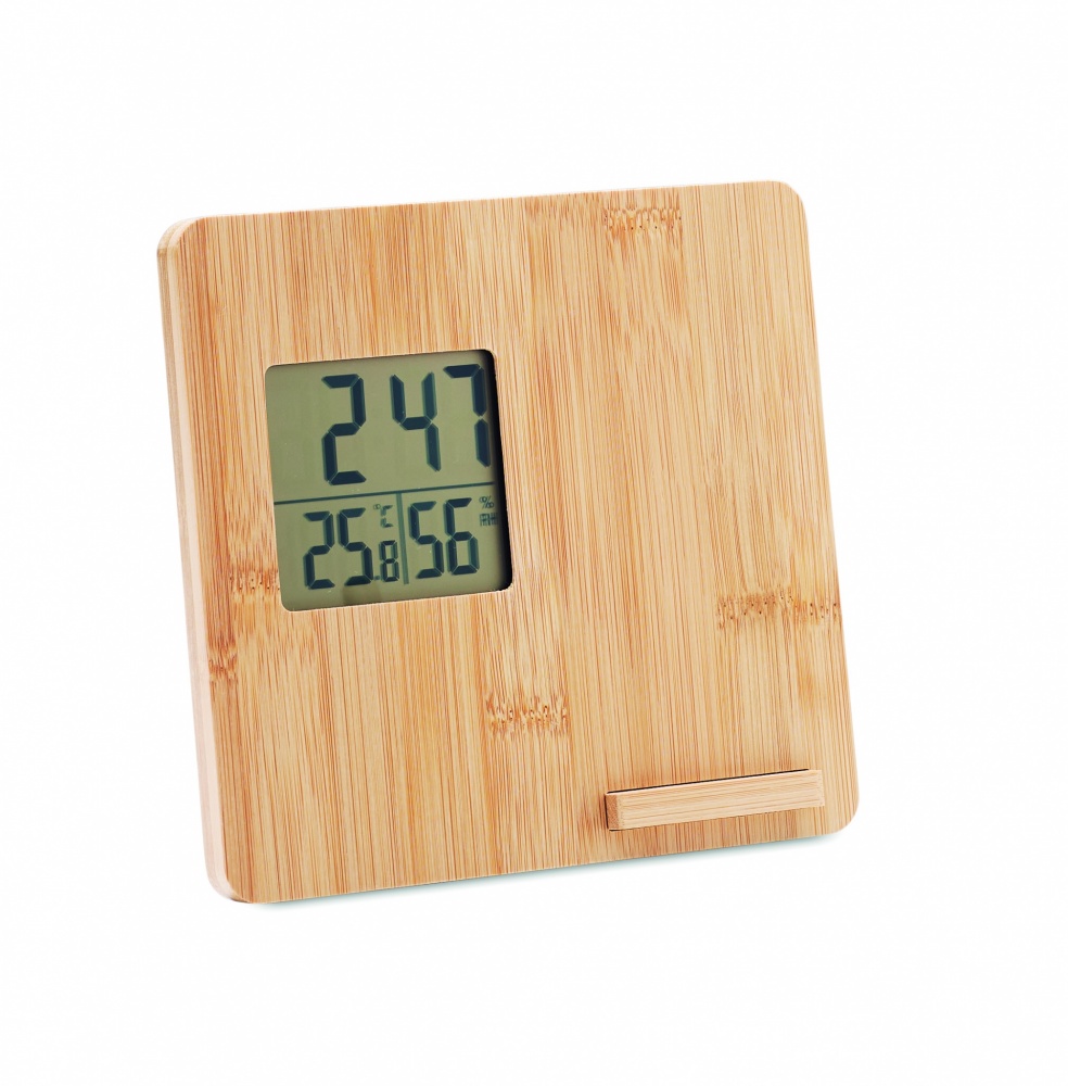 Logo trade business gifts image of: Bamboo weather station 10W