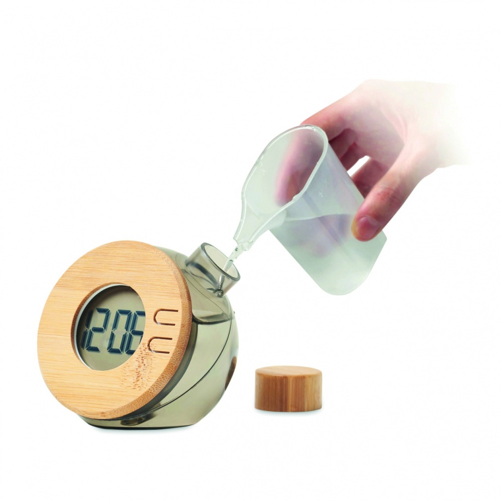 Logo trade promotional gifts image of: Water powered bamboo LCD clock