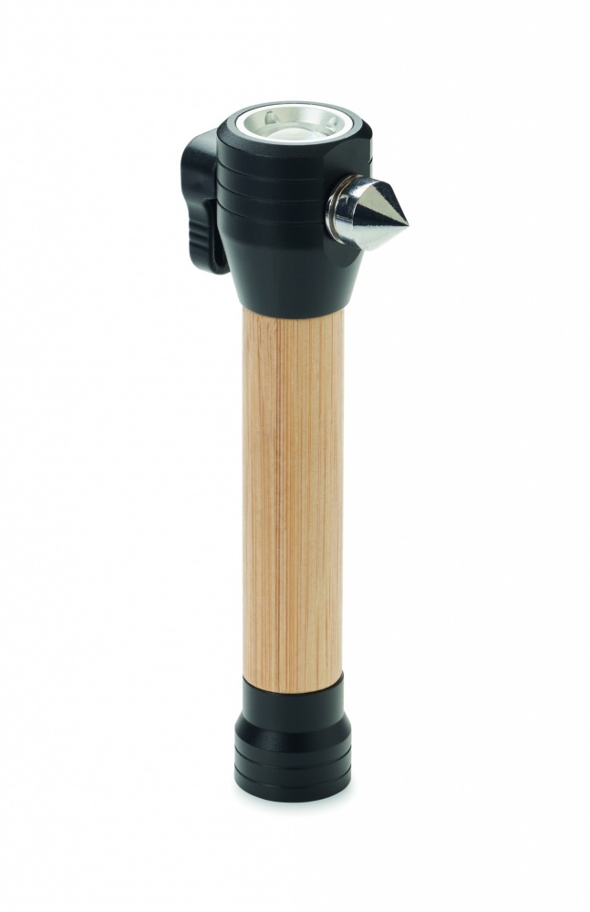 Logotrade promotional gift image of: 3-in-1 bamboo flashlight with an emergency hammer and seatbelt cutter