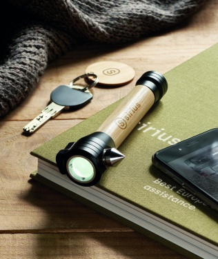 Logo trade corporate gifts image of: 3-in-1 bamboo flashlight with an emergency hammer and seatbelt cutter