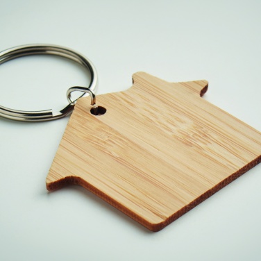 Logo trade promotional gift photo of: House shaped bamboo key ring Järvenpää