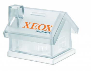 Logo trade promotional giveaways picture of: Plastic house coin bank