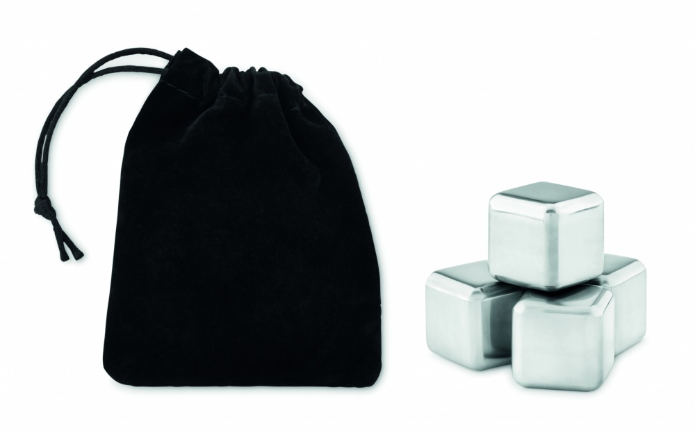 Logo trade promotional products picture of: Set of 4 SS ice cubes in pouch