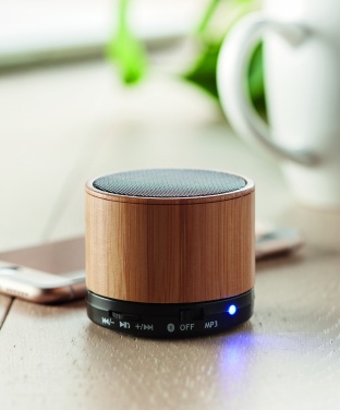 Logo trade promotional items image of: Round Bamboo wireless speaker