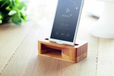 Logo trade promotional items picture of: Bamboo phone stand-amplifier CARACOL