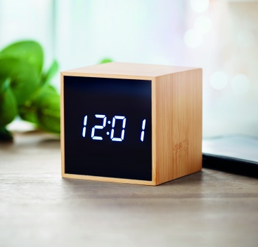 Logotrade promotional items photo of: LED alarm clock bamboo casing Dortmund