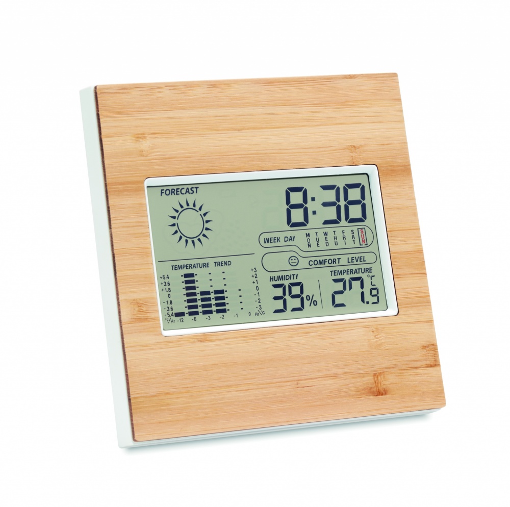 Logo trade promotional giveaways image of: Weather station bamboo front TURKU