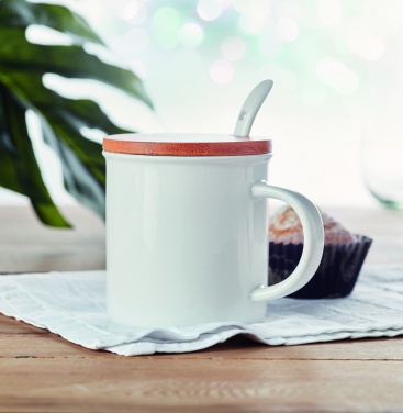 Logo trade promotional giveaways image of: Porcelain mug with spoon