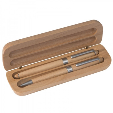 Logo trade business gifts image of: Wooden writing set ballpen and roller INDIANAPOLIS