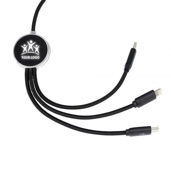 Logotrade advertising products photo of: 3in1 long cable with elighted logo for engraving, W201TG