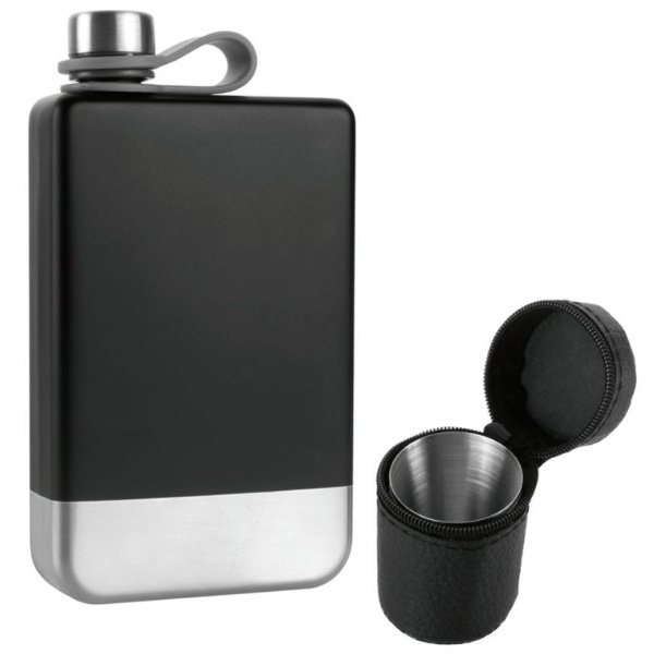 Logo trade promotional items picture of: Hip flask set TAHAT Schwarzwolf