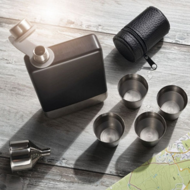 Logotrade promotional items photo of: Hip flask set TAHAT Schwarzwolf