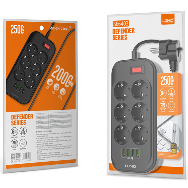 Logo trade business gifts image of: Power strip with USB ports