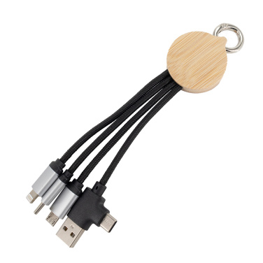 Logo trade promotional items image of: 4-in-1 cable with elighted logo in a wooden casing, LH-ZMU05