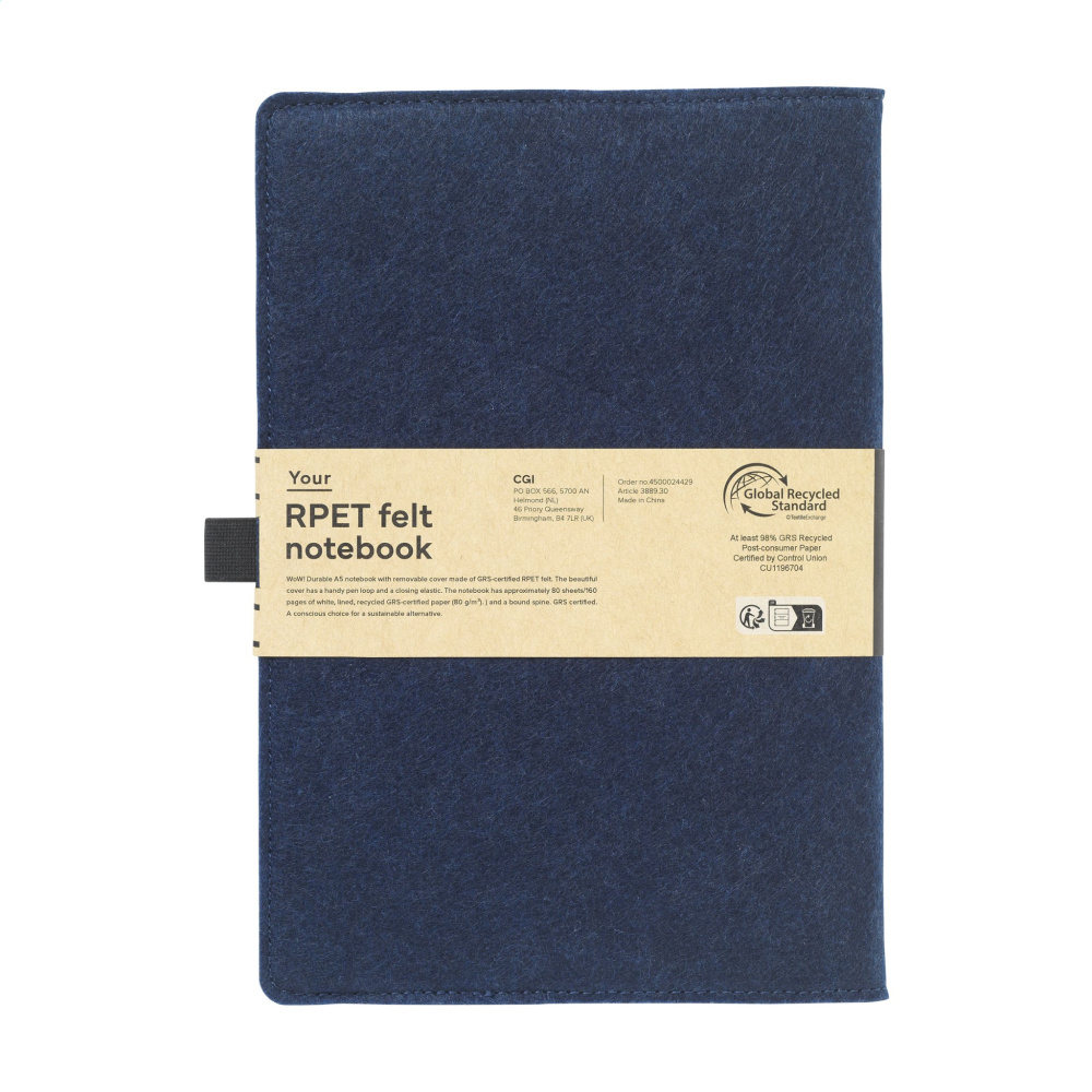 Logo trade promotional products image of: Felty GRS RPET Paper Notebook A5