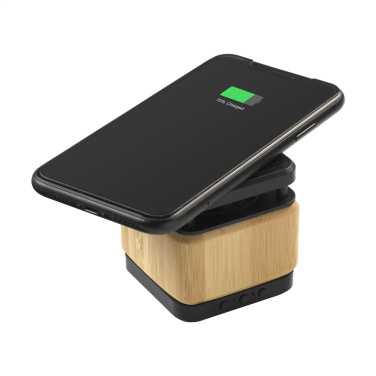 Logo trade promotional merchandise photo of: Bamboo Block Speaker with wireless charger