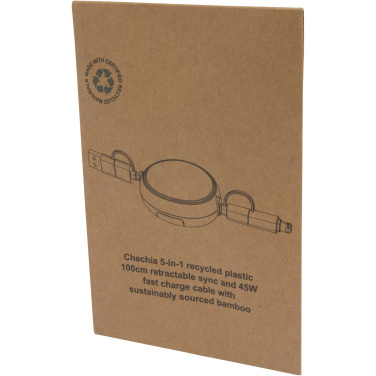Logotrade promotional merchandise photo of: Chechia 5-in-1 recycled plastic 100 cm retractable data sync and 45W fast charge cable