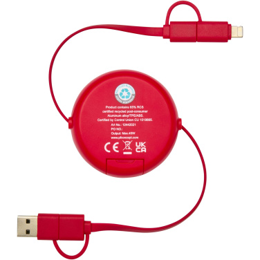 Logotrade advertising products photo of: Alasia 5-in-1 100 cm recycled plastic and aluminium retractable data sync and 45W fast charge cable