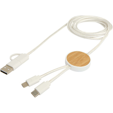 Logotrade promotional products photo of: Chechia 5-in-1 recycled plastic 150 cm data sync and 27W fast charge cable with bamboo details