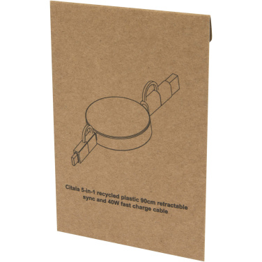 Logo trade business gifts image of: Citala 5-in-1 recycled plastic 90 cm retractable data sync and 40W fast charge cable