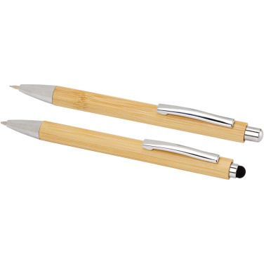 Logotrade promotional merchandise picture of: Oblys bamboo ballpoint pen and mechanical pencil set (black ink)