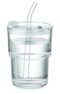 Logo trade promotional items picture of: Glass tumbler with straw 400ml
