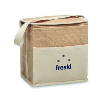Logo trade promotional giveaways image of: Jute and canvas cooler bag 3L