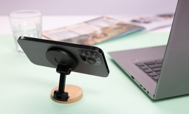 Logotrade promotional items photo of: Magmount RCS recycled plastic and bamboo phone stand