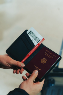 Logotrade promotional item image of: Trackmate RCS rpolyester passport holder worldwide locating