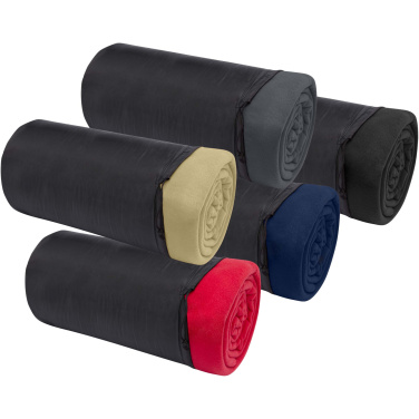 Logo trade promotional items image of: Huggy fleece plaid blanket with carry pouch 220x250 cm