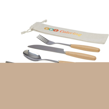 Logo trade promotional items image of: Root 5-piece stainless steel and beech wood cutlery set