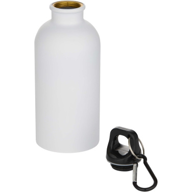 Logotrade promotional item image of: Oregon 400 ml matte RCS recycled single wall stainless steel water bottle with carabiner