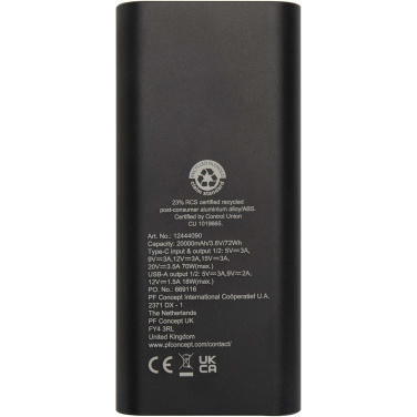 Logo trade promotional product photo of: Acamar 20.000 mAh 70W recycled aluminium laptop power bank