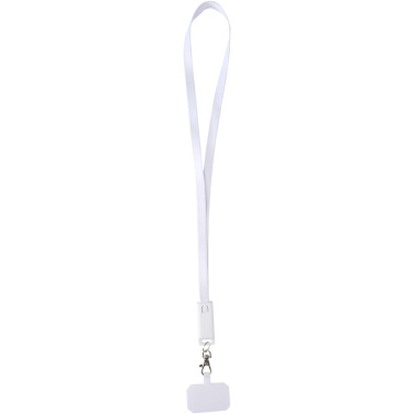 Logotrade advertising product image of: Franz recycled plastic smartphone lanyard with built-in data sync and 65W fast charge 5-in-1 cable