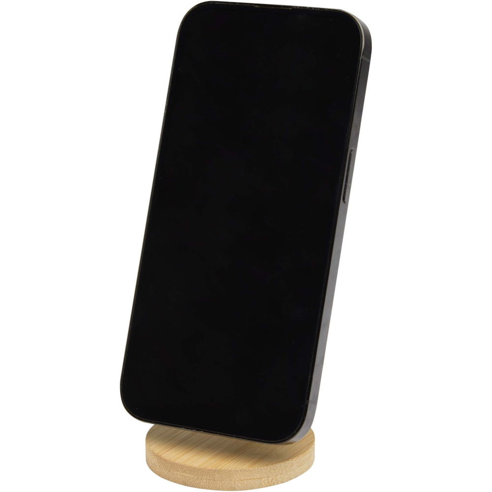 Logotrade promotional merchandise photo of: Alcor recycled plastic foldeable magnetic phone stand with bamboo details