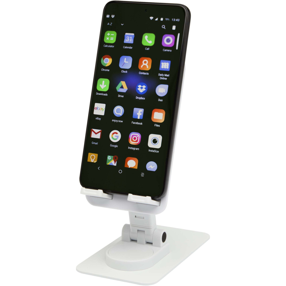 Logotrade promotional item picture of: Alhena recycled plastic foldeable phone holder with metal desk stand