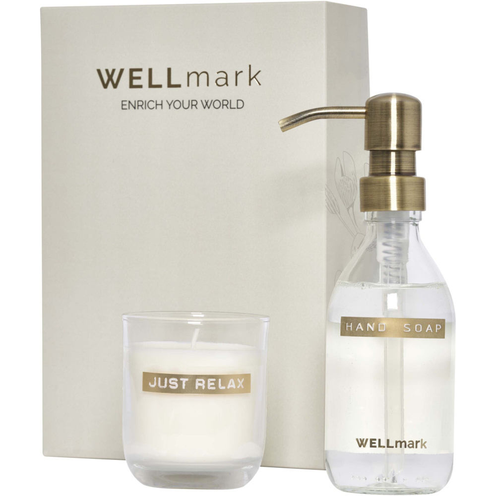 Logotrade promotional product picture of: Wellmark Discovery 250 ml hand soap dispenser and 150 g scented candle set