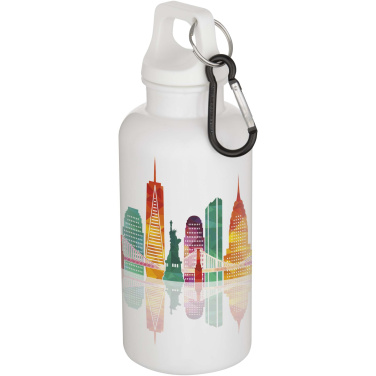 Logo trade promotional gifts picture of: Oregon 400 ml solid colour RCS recycled plastic water bottle with carabiner
