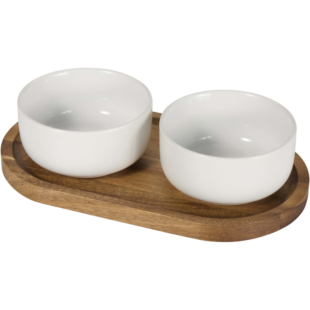 Logotrade advertising products photo of: Noa wooden tray and ceramic serving bowls set