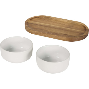 Logo trade corporate gift photo of: Noa wooden tray and ceramic serving bowls set