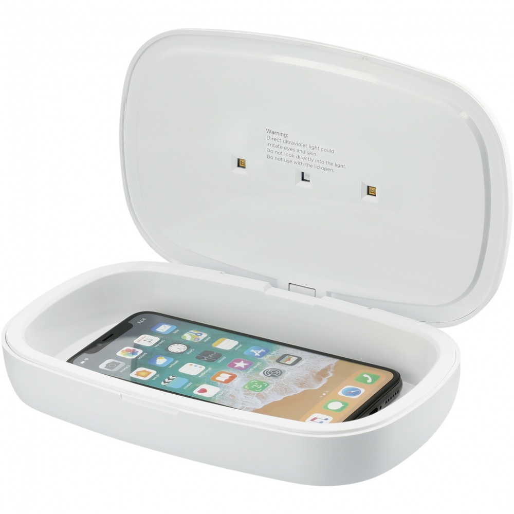 Logotrade reklaamtooted pilt: UV-kapsel nutitelefoni desinfitseerimisvahend koos 5 W juhtmevaba laadimispadjaga