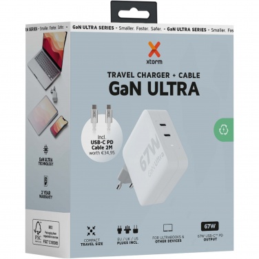 Logo trade liikelahja kuva: Xtorm XVC2067 GaNUltra 67 W matkalaturi 100 W USB-C PD -kaapelilla