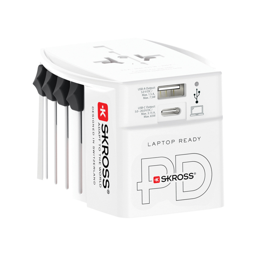 Logo trade mainoslahja ja liikelahja tuotekuva: SKROSS World Travel adapteri MUV 65W PD USB C -kaapelilla