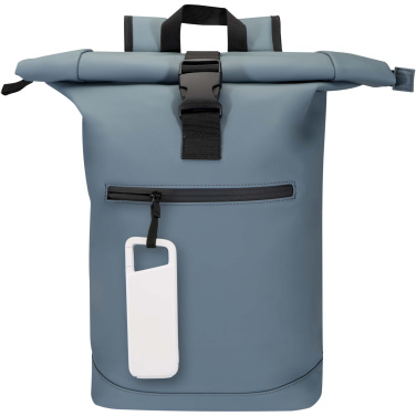 Logo trade mainoslahjat ja liikelahjat kuva: Alkes 5 000 mAh:n ja 12 W:n kierrätysmuovista valmistettu vedenkestävä varavirtalähde jousihaalla